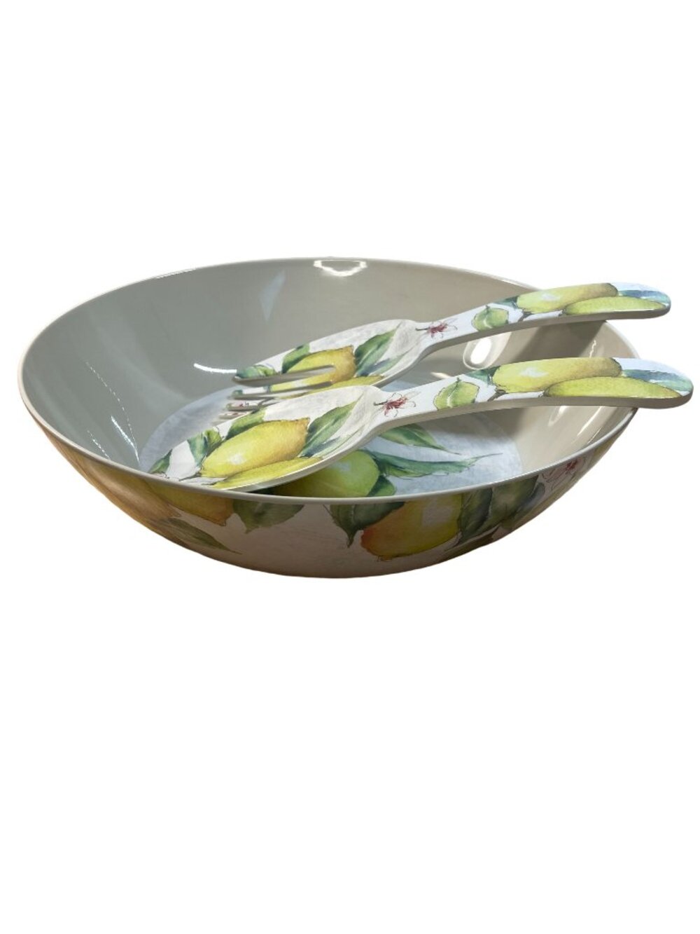 Shabby Chic Melamine Salad Bowl and Serving Set Lemons Summer Outdoor Dining